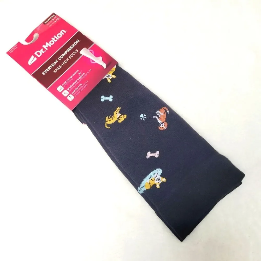 Dr Motion Cozy Dogs Mild Compression Everyday Knee Socks Size 9-11 Shoe 4-10 New